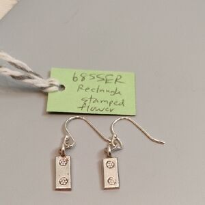Sterling Silver Rectangle Stamped Flower Earrings